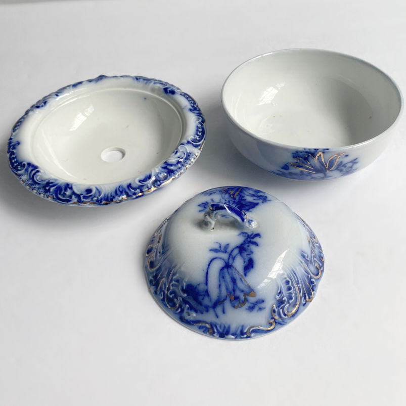 19th Century Flow Blue Three Piece Butter Dish