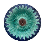 19th century majolica sunflower plate with cobalt basket detail