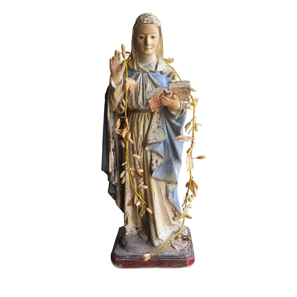 Stunning 19th Century French Colonial Polychrome St Theresa of Avila, made of carved wood, and a layer of gesso under the painted finish. Exceptional!
