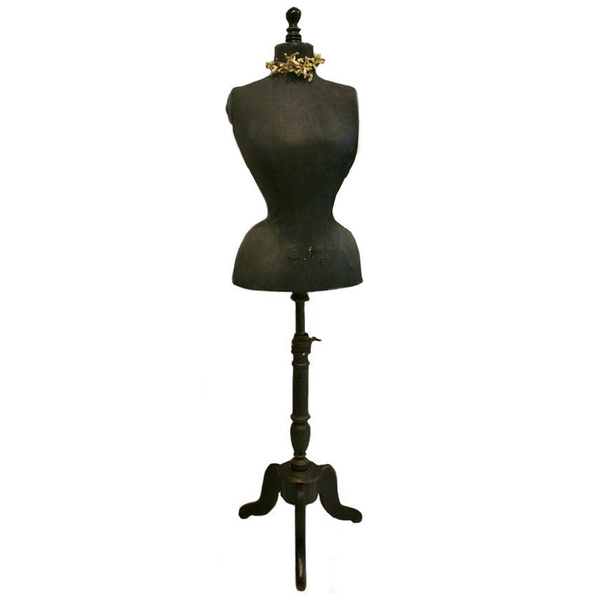 19th Century Antique French Wasp Waist Black Mannequin