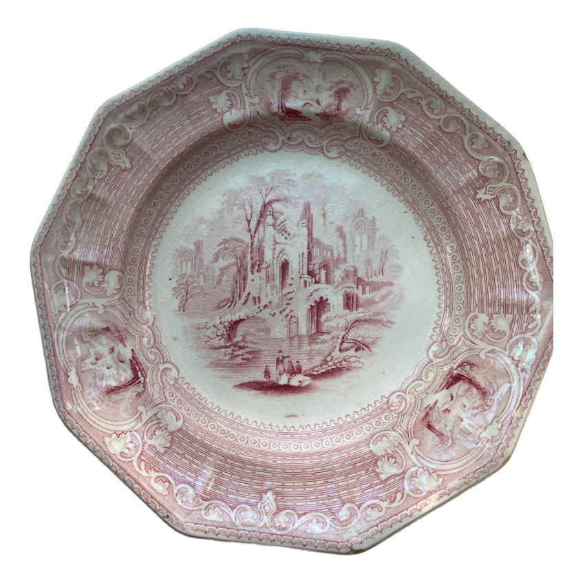 19th Century Staffordshire Pink Ironstone Transfer Plate