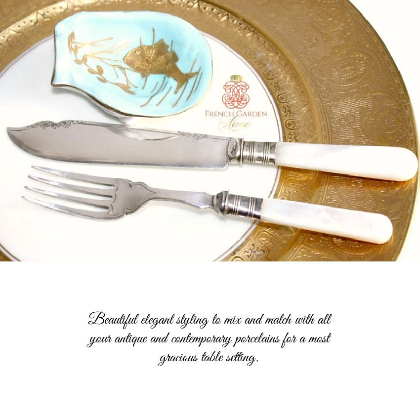 Exceptional Antique English Mother of Pearl Fish Service for 6 &amp; Serving Pieces
