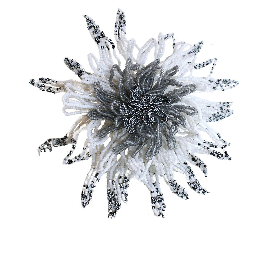 Antique French Hand Made Large Glass Beaded Flower Slate