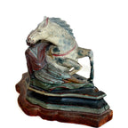 Close view antique hand carved wood horse figure with original painted finish, early 20th century equestrian sculpture detail