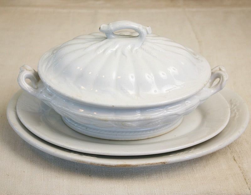 Antique 19th Century White Ironstone Tureen with Wheat Lid