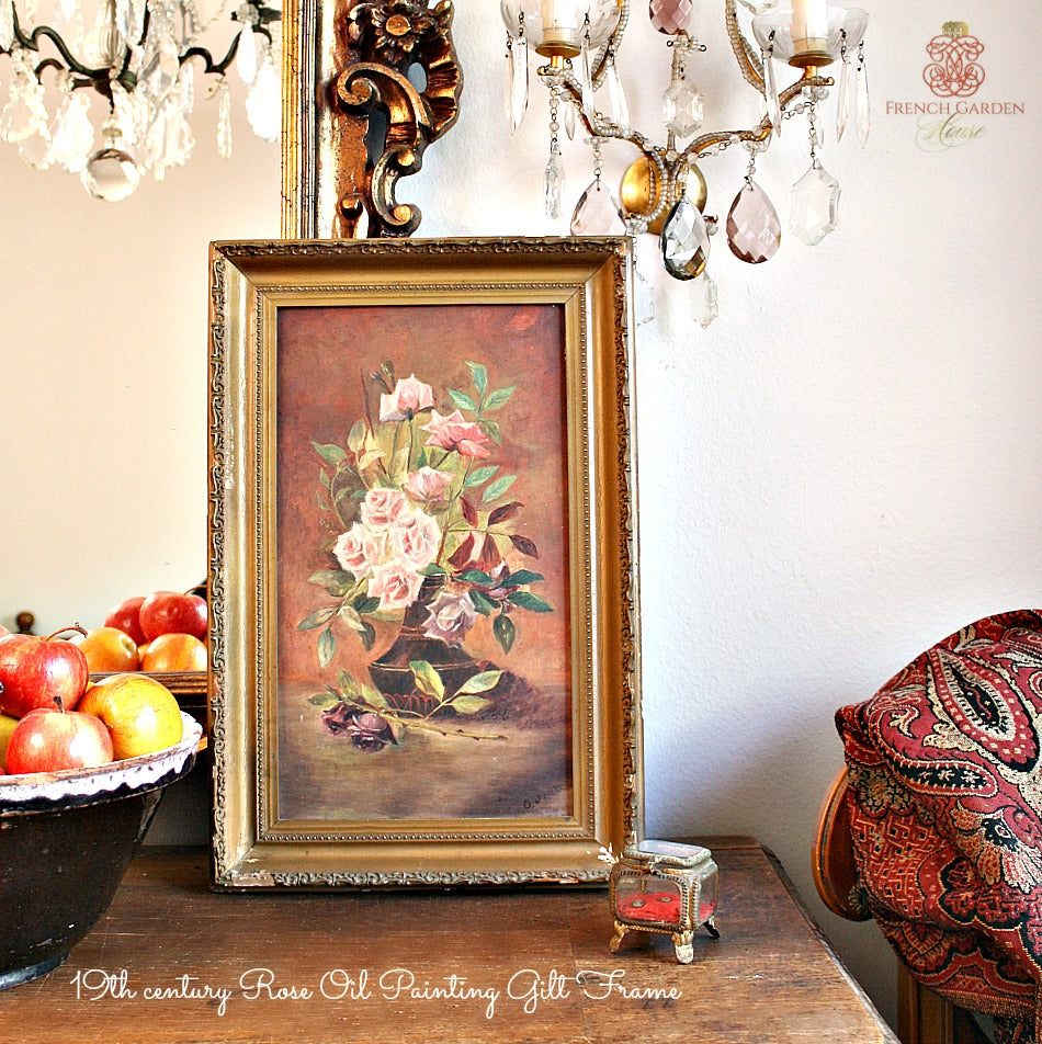 Rare oil painting of pink roses