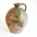 19th C French Hand-Thrown Walnut Oil Jar, Rustic Glazed Stoneware