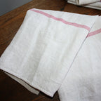19th century hand woven French family linen towel with madder red stripes