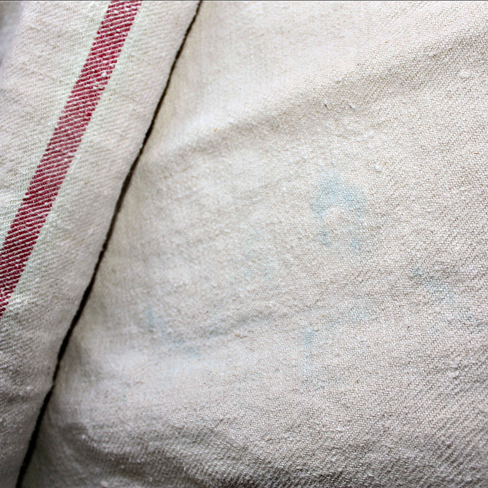 Close up showing natural age marks on 19th century French linen towel