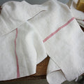 Antique French linen and hemp towel with red stripes
