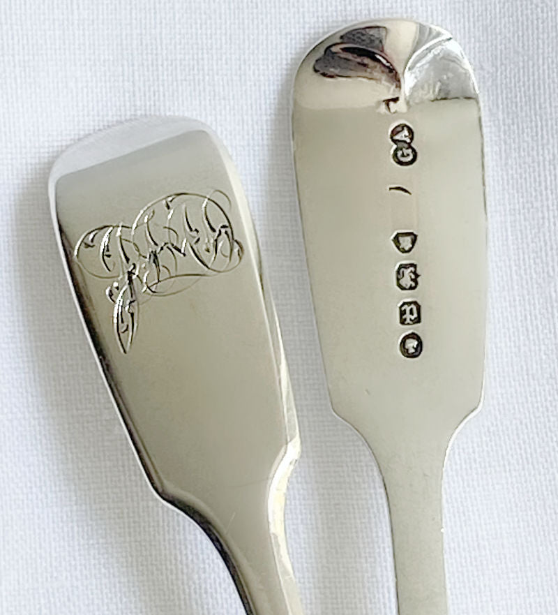 Antique Pair Sterling Silver Salt Spoons, George Adams London 1870