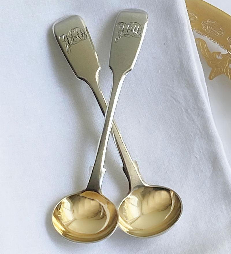 Antique Pair Sterling Silver Salt Spoons, George Adams London 1870