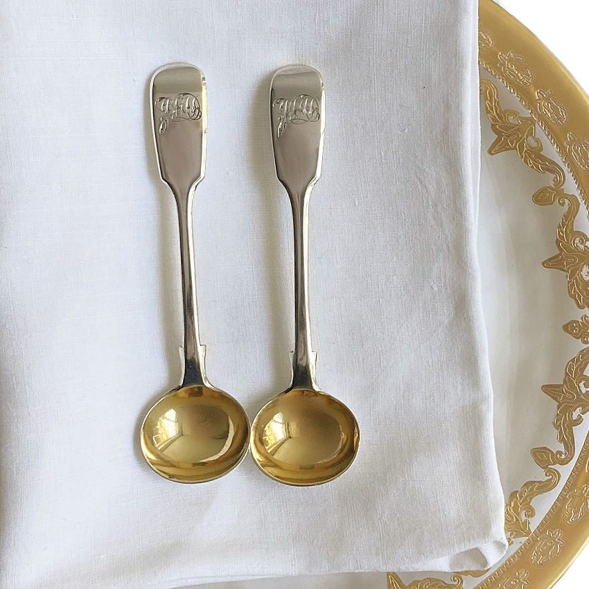 Antique Pair Sterling Silver Salt Spoons, George Adams London 1870