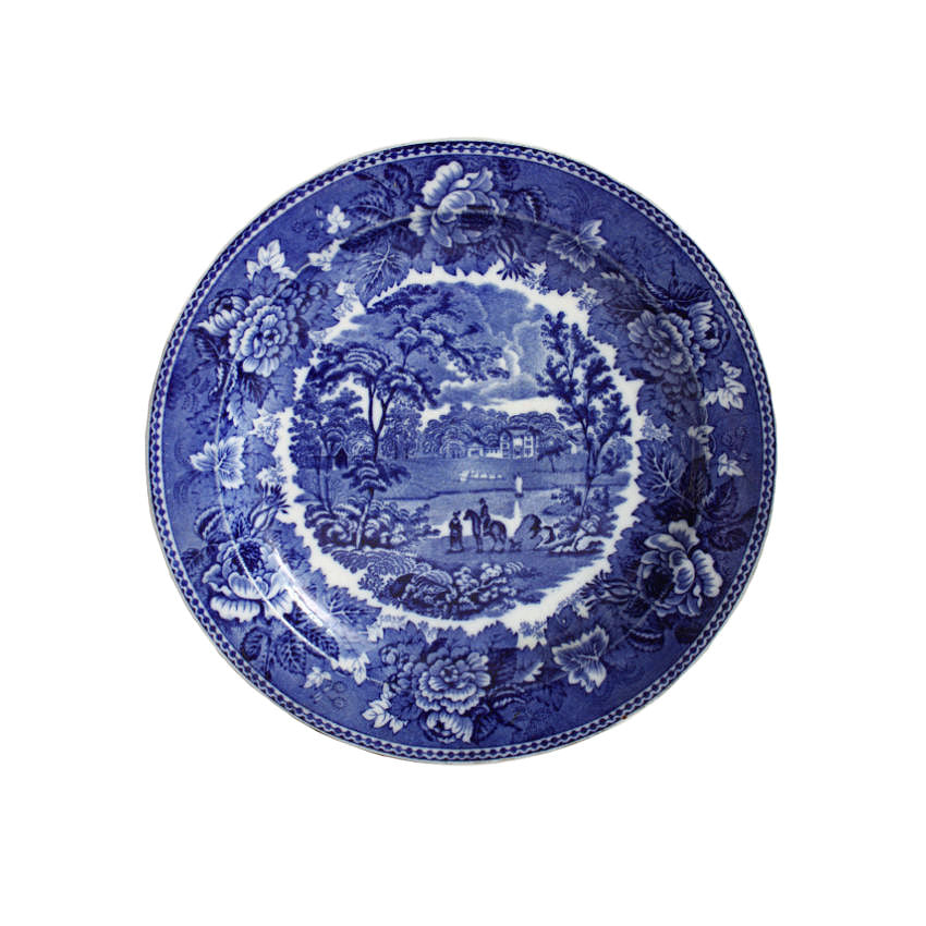 Antique English Wedgwood Cobalt Blue Scenic Plate