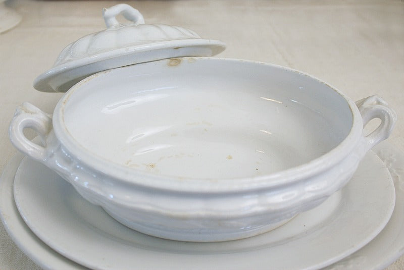 Antique 19th Century White Ironstone Tureen with Wheat Lid