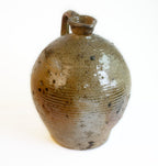 19th C French Hand-Thrown Walnut Oil Jar, Rustic Glazed Stoneware