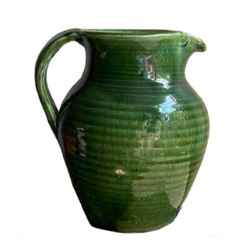 19th century French Savoyard annelée pitcher green glaze