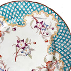 19th Century French Hand Enameled Turquoise and Floral Plates Set of 6