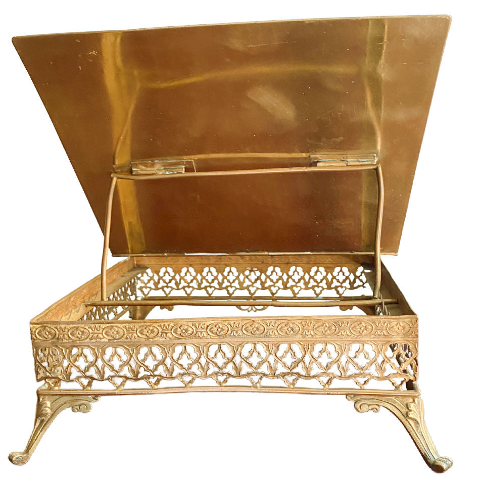 Back view of Adjustable gilt brass book support on a 19th century French Napoleon III porte-livre