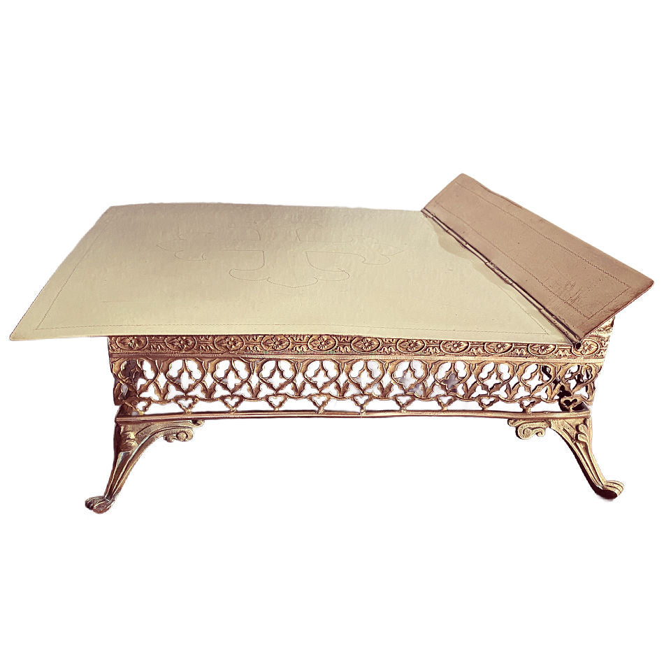 side view of Adjustable gilt brass book support on a 19th century French Napoleon III porte-livre