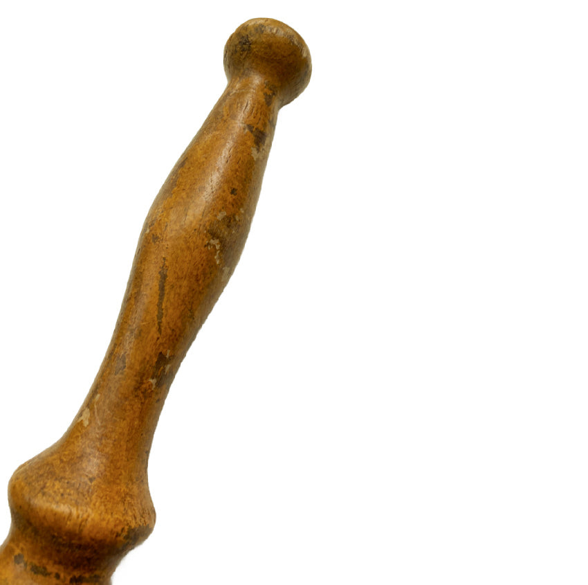 Primitive kitchen tool, Antique wood masher, 19th century utensil, Original mustard paint, Early farmhouse, French Country kitchen, Rustic décor, Hand-turned wood, Primitive antique, Country cooking, Antique kitchenware, Early American primitive, Collectible utensil, Old paint patina, Farmhouse style