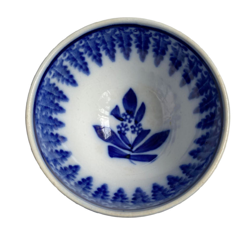 19th Century Flow Blue Feathered Tea Bowl