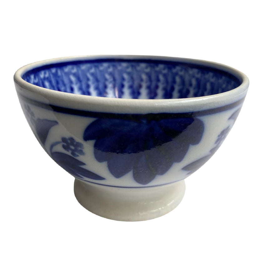 19th Century Flow Blue Feathered Tea Bowl