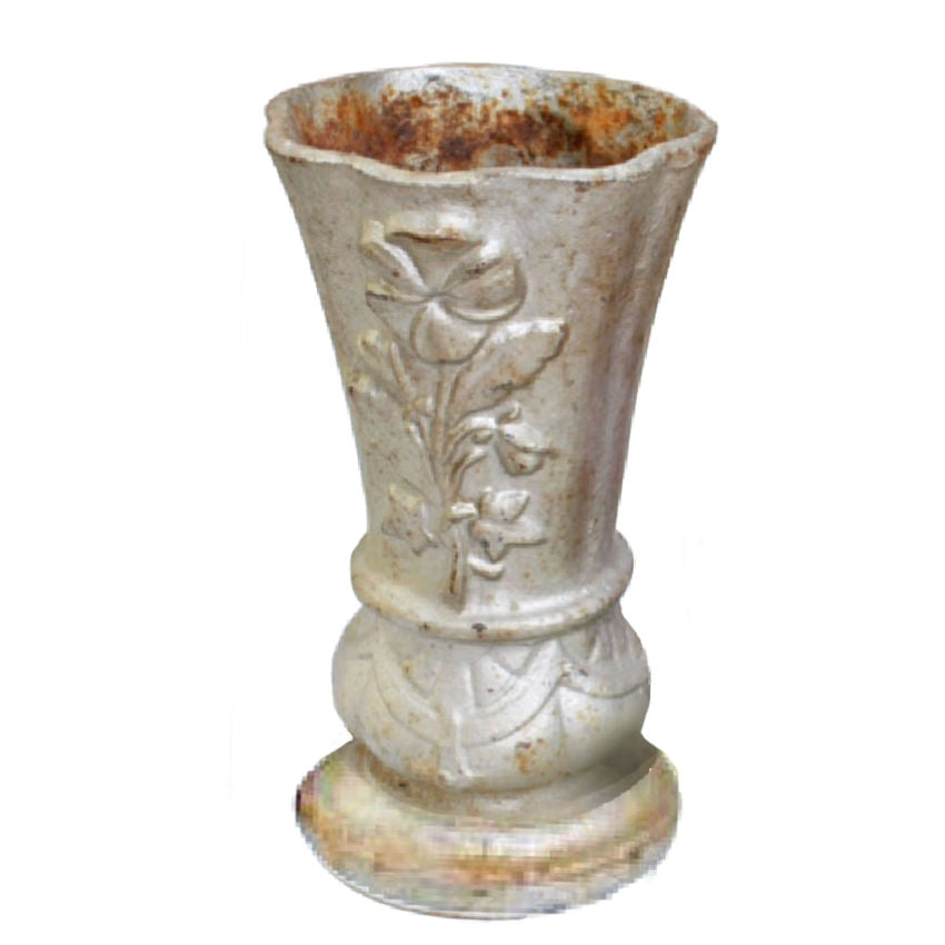 Antique 19th Century French Cast Iron Art Nouveau Floral Urn with Original Silvered Patina and Pansy Relief