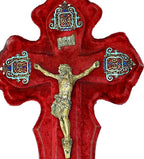 19th Century French Cloisonné Enamel Bénitier Holy Water Font with Reticulated Corners & Velvet-Backed Corpus