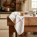 Antique French linen hemp towel styled in a French Country kitchen