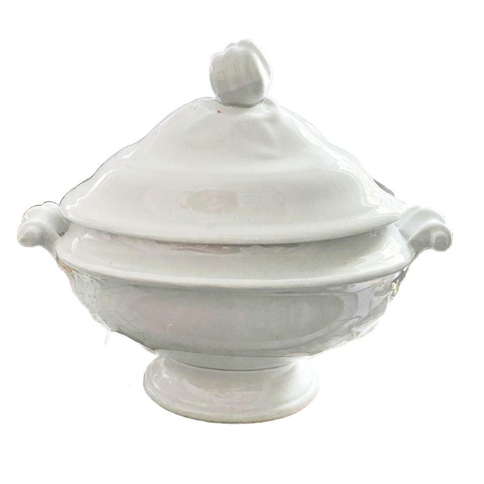 19th century white ironstone sauce tureen by E. Clarke