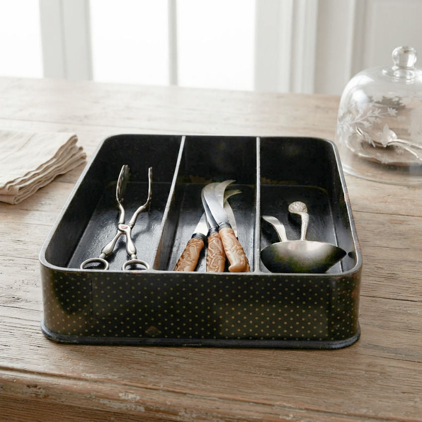 19th Century Napoleon III Black Papier-Mâché Cutlery Tray