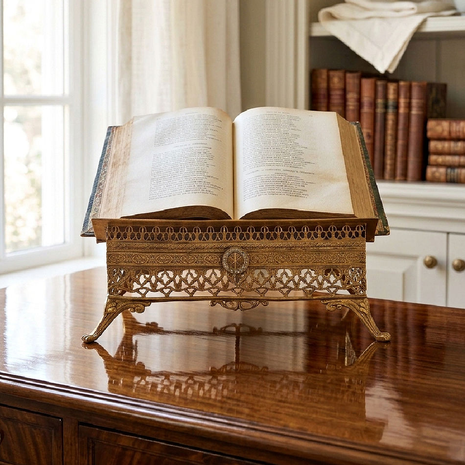 19th Century Napoleon III Brass Gilded Adjustable French Porte Livre or Book Holder