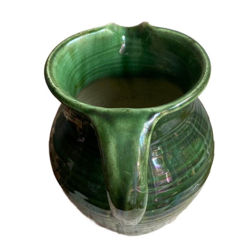 Emerald green glazed French cruche from Savoie region
