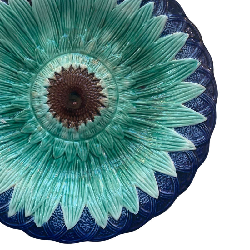 19th Century Victorian English Majolica Sunflower Plate B