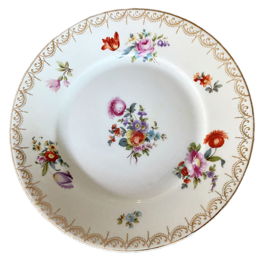 Antique Dresden Style Hand Painted Floral Dessert Plates Set of 4