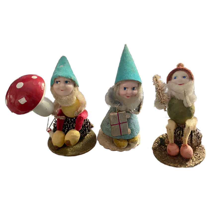 3 Vintage Christmas Dwarfs or Pinecone Elves