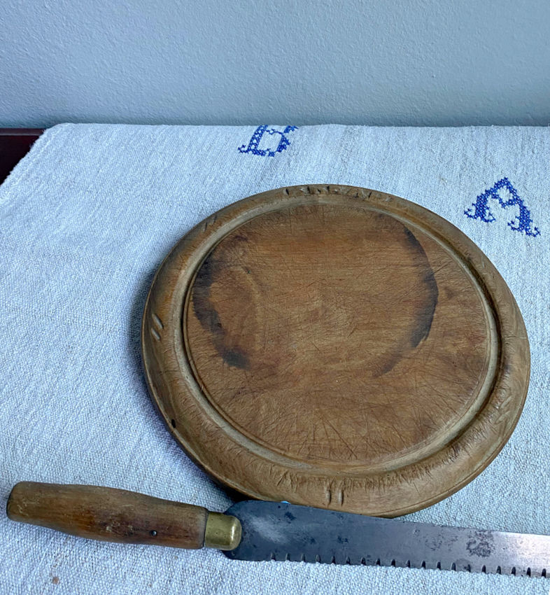 Antique Dark Hand Carved Treen Round Bread Board