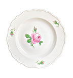 Exceptional Meissen porcelain dinner plats with a hand-painted pink rose in the center. 