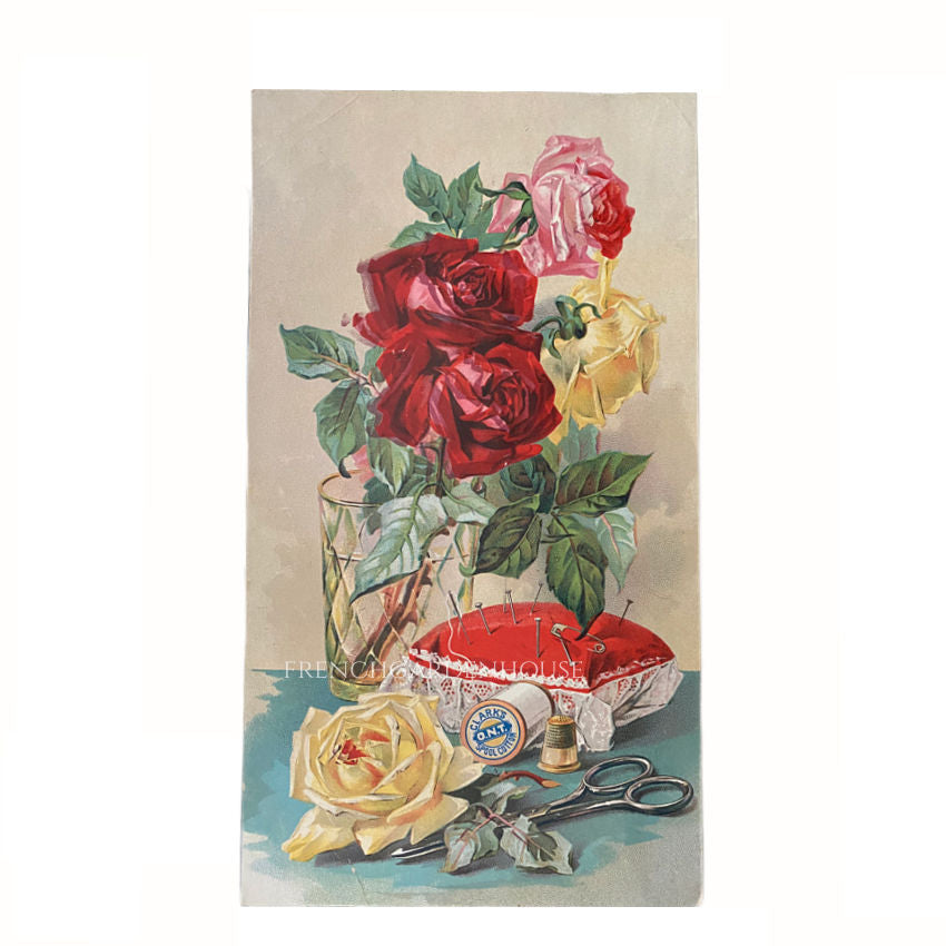 1890s Oversized Trade Card for Clarks Spool Cotton with Roses