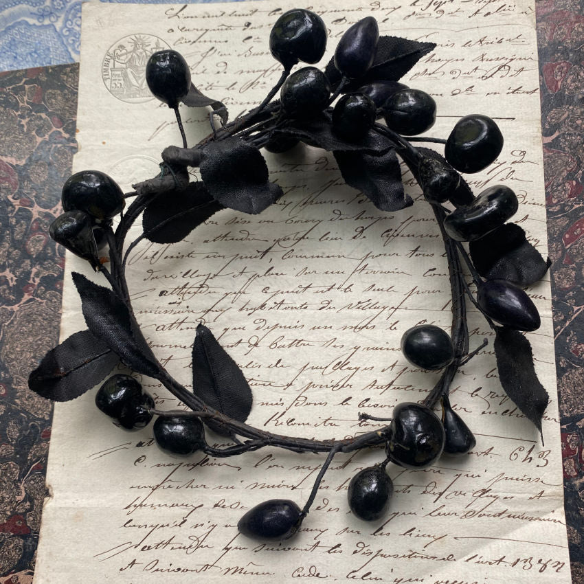 French Black Millinery Garland with Berries