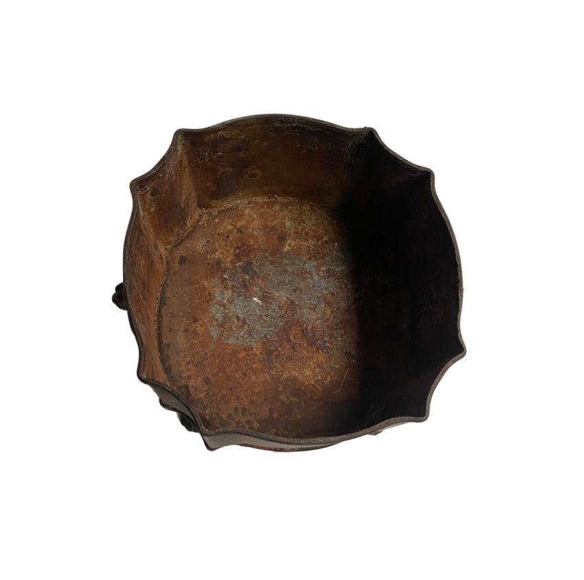 Aged Country Metal Planter with Lion Head Handles