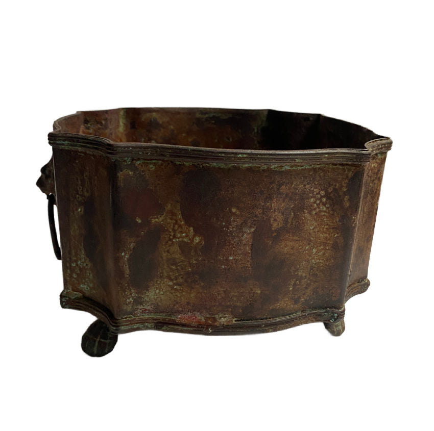 Aged Country Metal Planter with Lion Head Handles