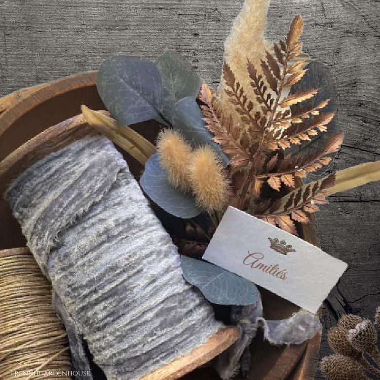 Parisian Atelier Frayed Velvet Ribbon with Handmade Bouquet Package Topper Set