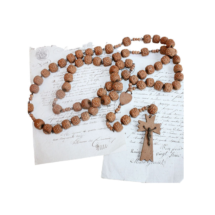 Antique French Nun&#39;s Rosary hand carved large