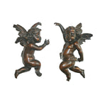Pair of 18th century Italian Baroque hand carved wooden hanging putti angels with original church hooks