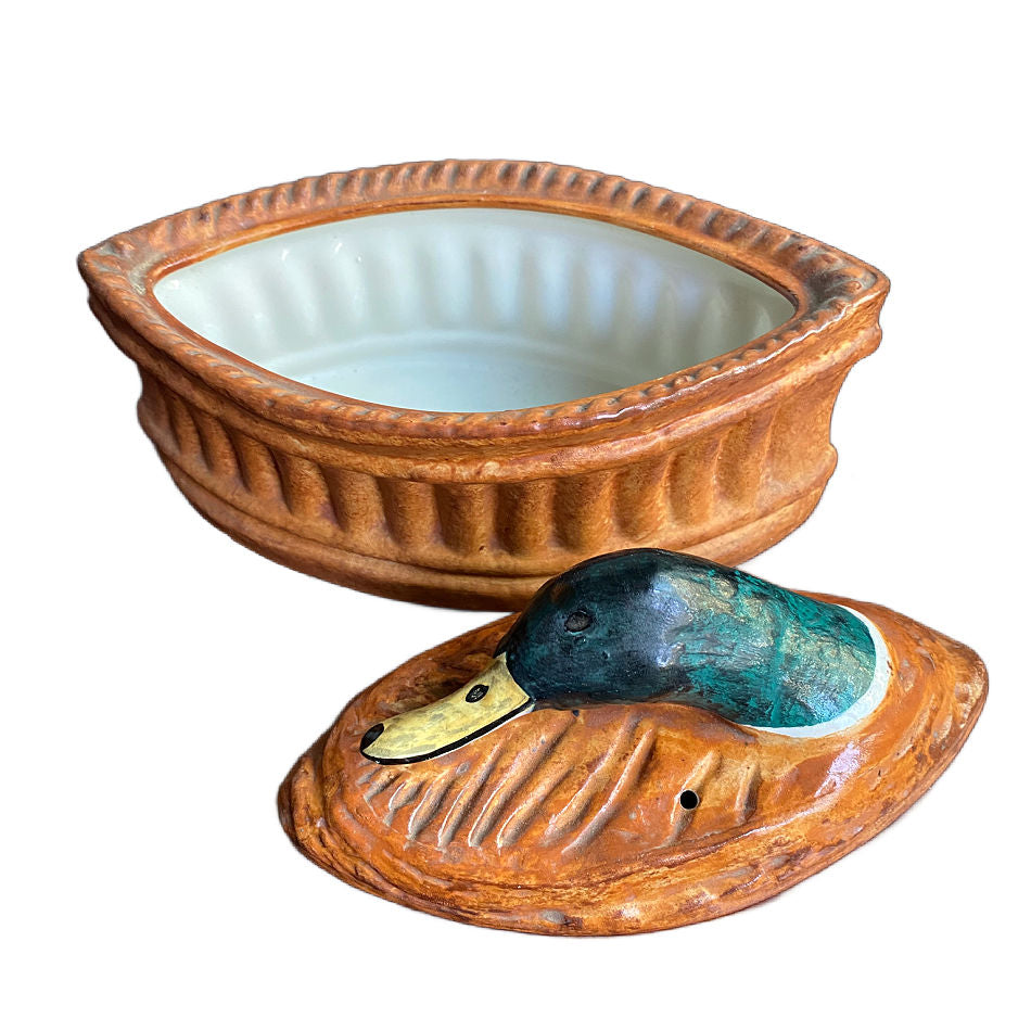 Antique French Trompe L&#39;oeil Porcelain Mallard Duck Pate Tureen Pillivuyt