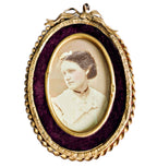Antique French gilt oval frame with velvet insert, bow top for hanging