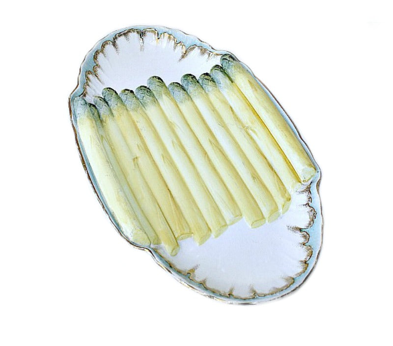 19th Century Asparagus Set Gilt Aqua Plates and Platter Set 0f 10