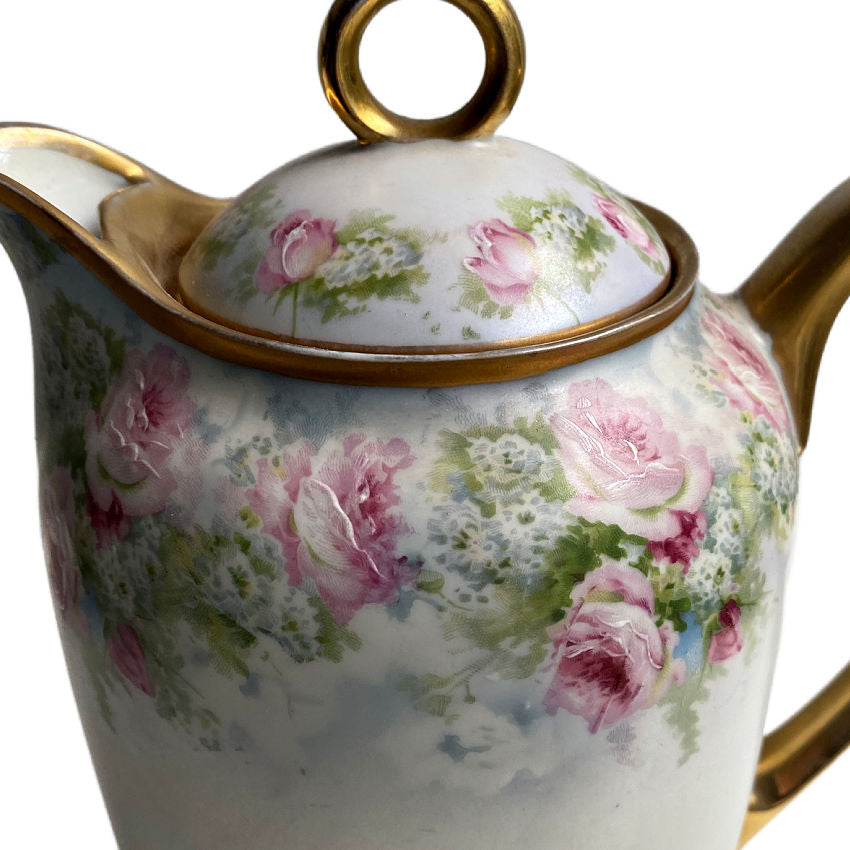 stunning and rare chocolate pot with pink roses